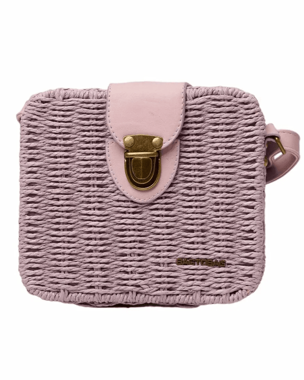 Straw Handbag with Crossbody Strap and Metal Clasp