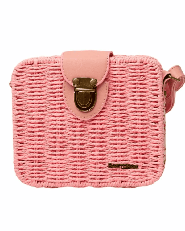 Straw Handbag with Crossbody Strap and Metal Clasp