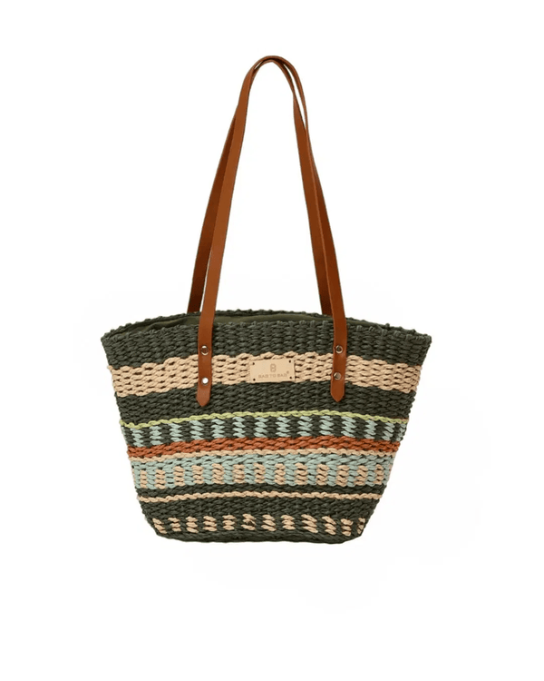 Straw Braided Stripe Tote Bag