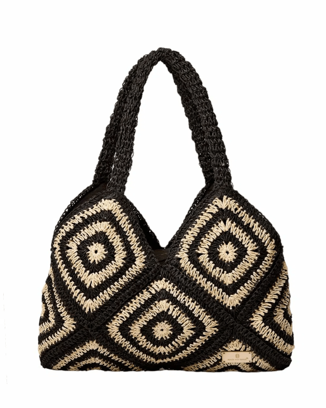 V Cut Straw Shoulder Handbag