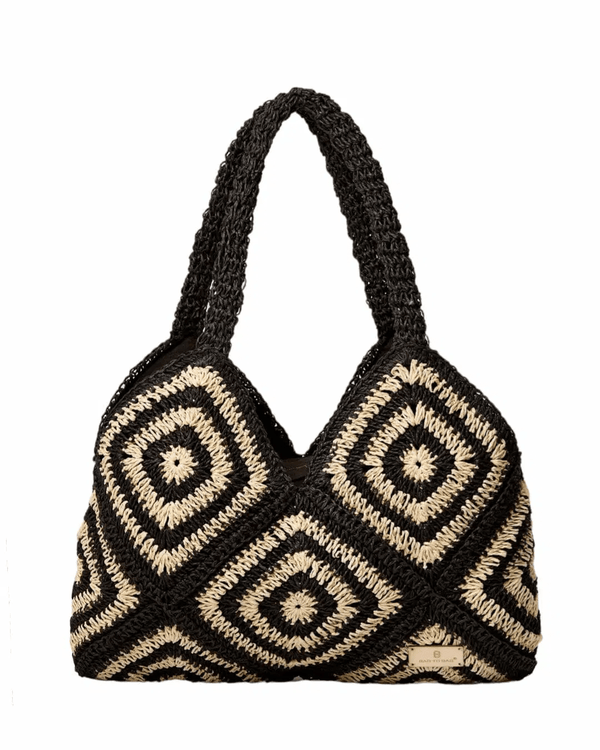 V Cut Straw Shoulder Handbag