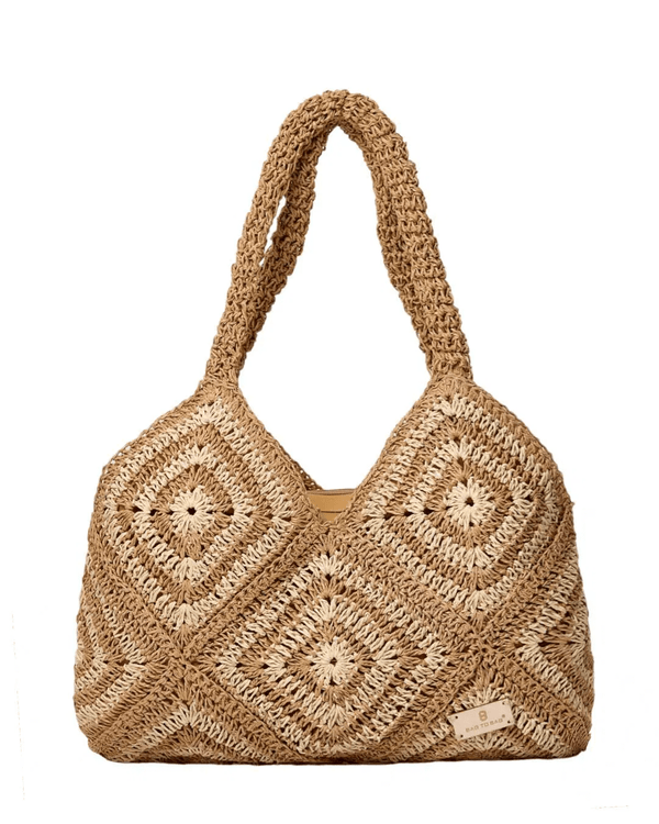 V Cut Straw Shoulder Handbag
