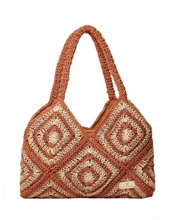 V Cut Straw Shoulder Handbag