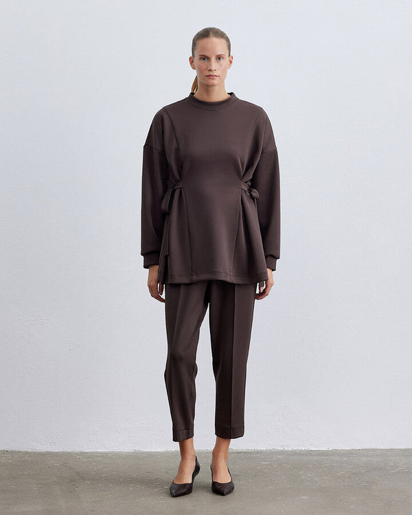 Bitter Brown Scuba Side Tie Belt Tunic