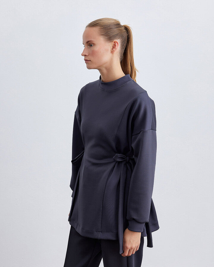Anthracite Scuba Side Tie Belt Tunic