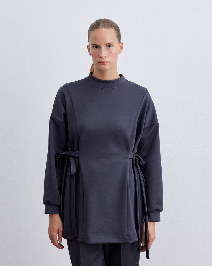 Anthracite Scuba Side Tie Belt Tunic
