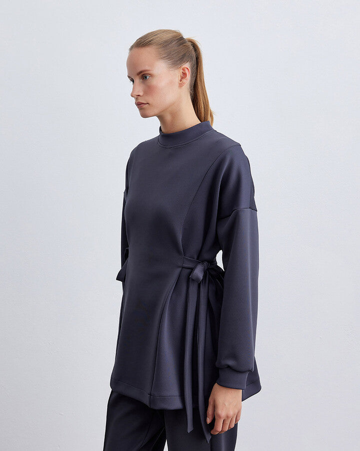 Anthracite Scuba Side Tie Belt Tunic