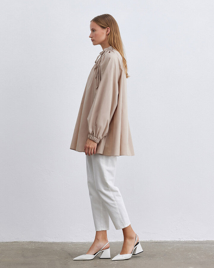 Beige Balloon Flounce Tunic