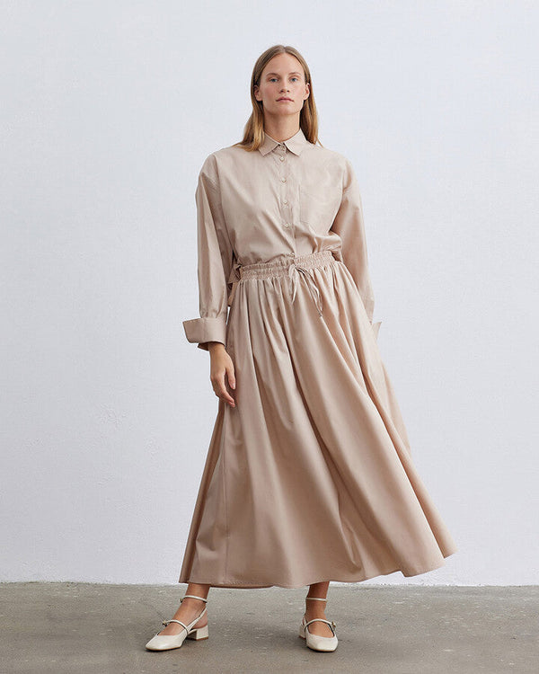 Beige Poplin Drawstring Relax Skirt