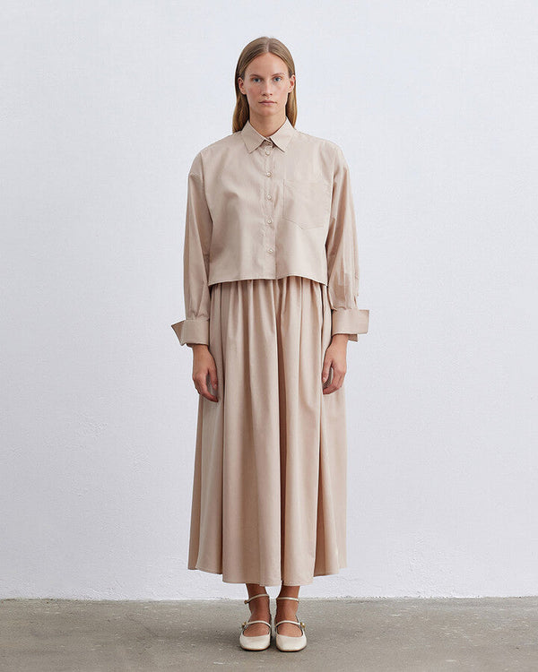 Beige Poplin Short Crop Pocket Shirt
