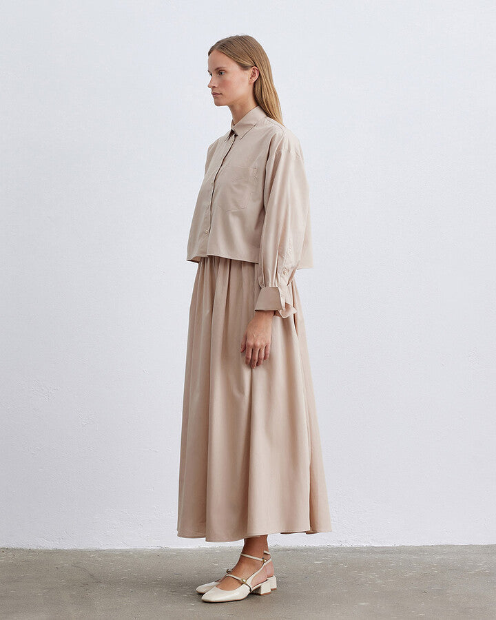 Beige Poplin Short Crop Pocket Shirt