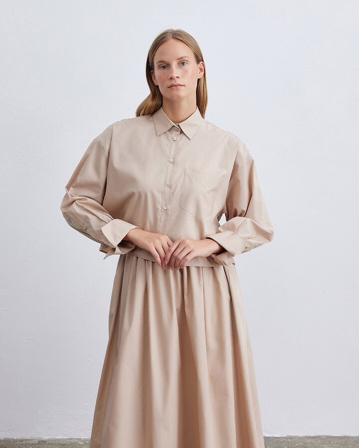 Beige Poplin Short Crop Pocket Shirt