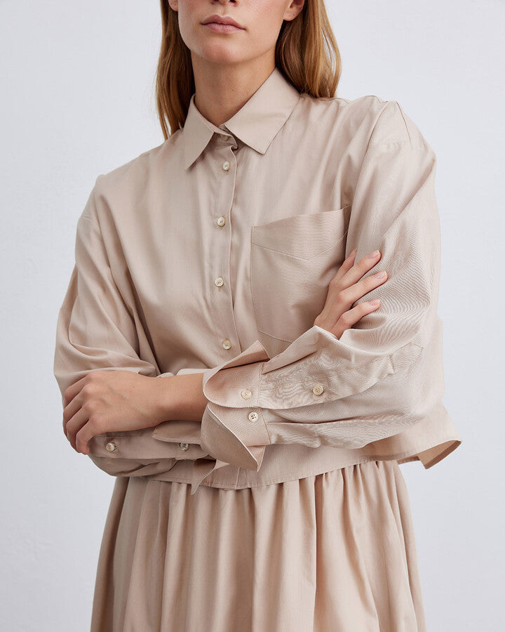 Beige Poplin Short Crop Pocket Shirt