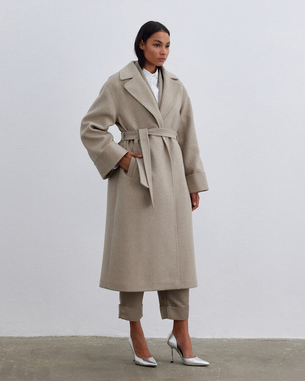 Beige Loose Pocketed Cashmere Coat