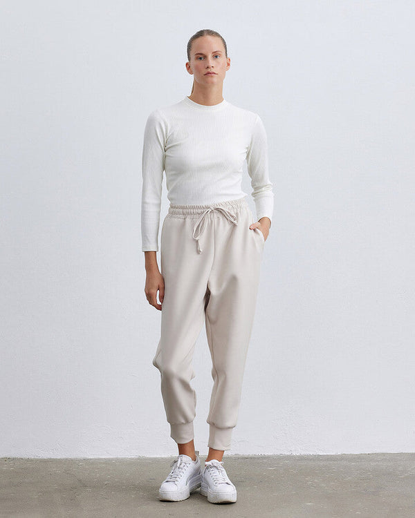 Beige Scuba Elastic Pocket Jogger Trousers