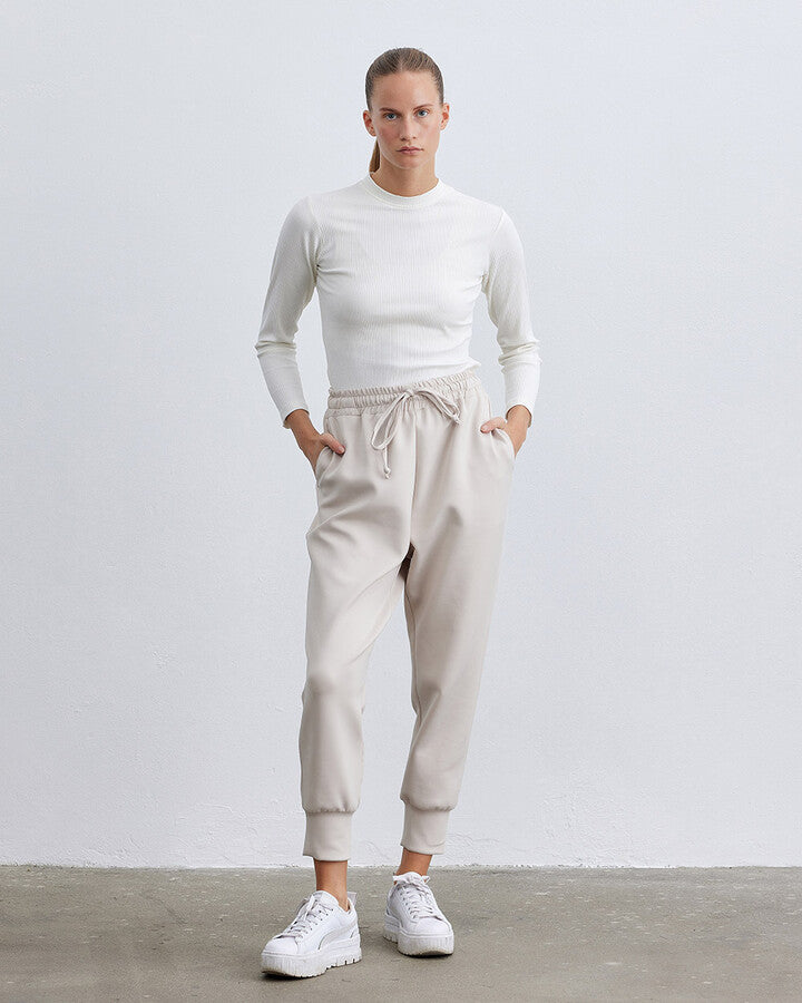 Beige Scuba Elastic Pocket Jogger Trousers