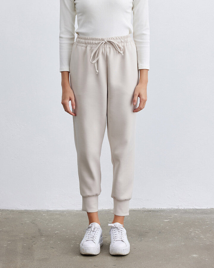 Beige Scuba Elastic Pocket Jogger Trousers
