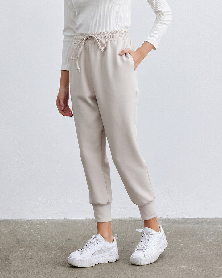 Beige Scuba Elastic Pocket Jogger Trousers