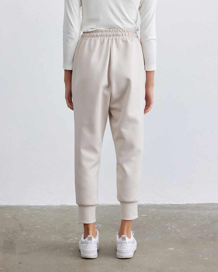 Beige Scuba Elastic Pocket Jogger Trousers