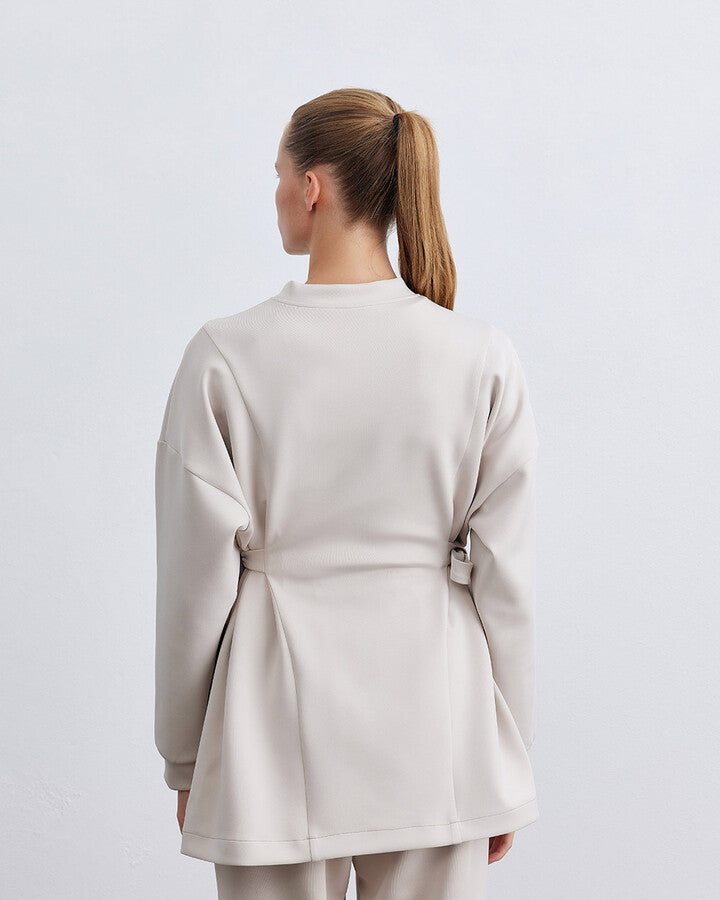 Beige Scuba Side Tie Belt Tunic