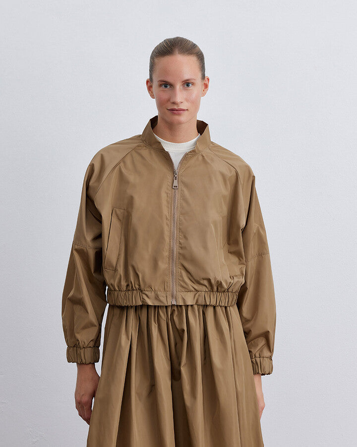 Camel Zipper Pocket Bomber Jacket