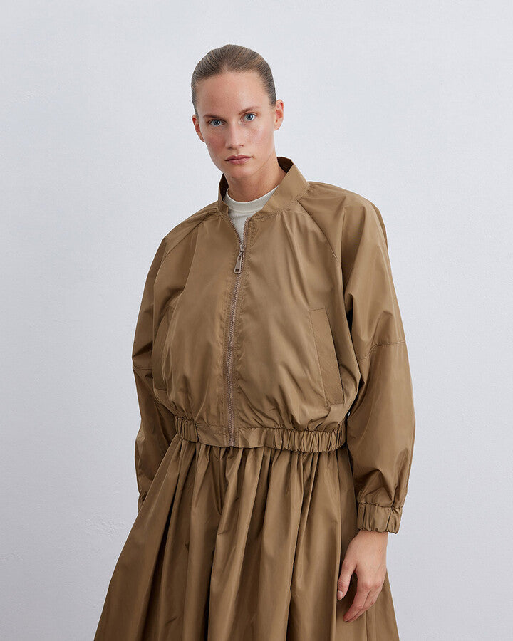 Camel Zipper Pocket Bomber Jacket
