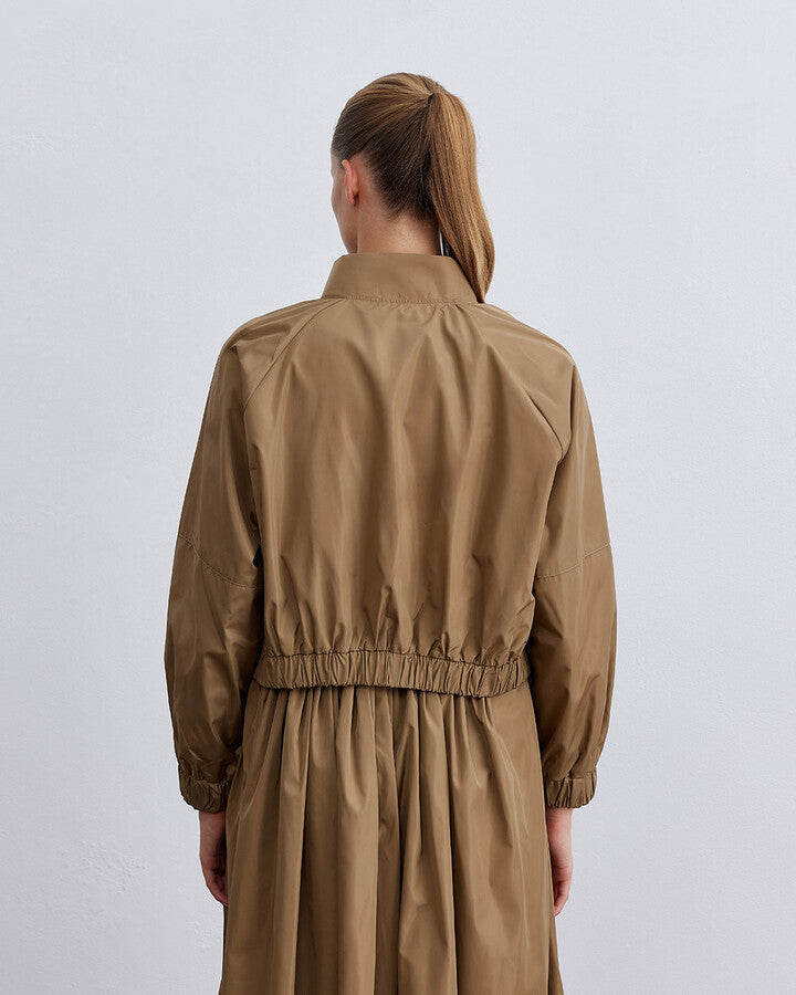 Camel Zipper Pocket Bomber Jacket