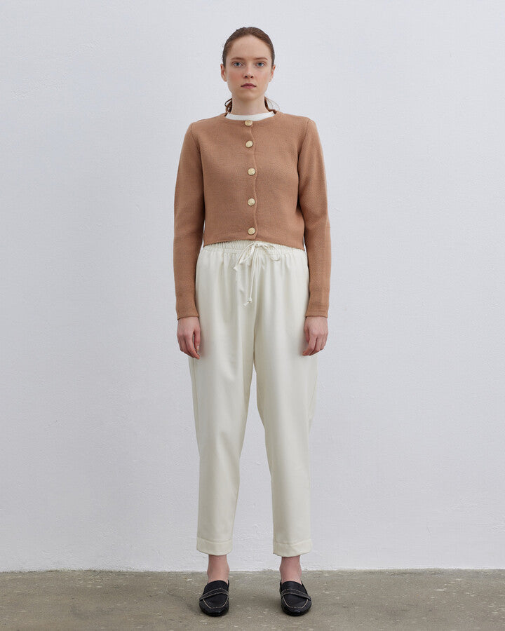 Camel Pique Plain Cardigan