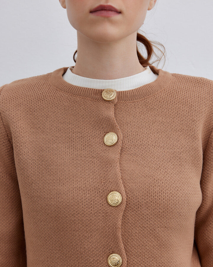 Camel Pique Plain Cardigan