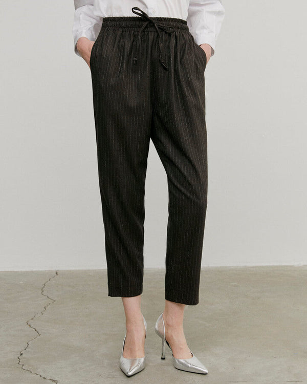 Brown Striped Basic Carrot Cut Pants