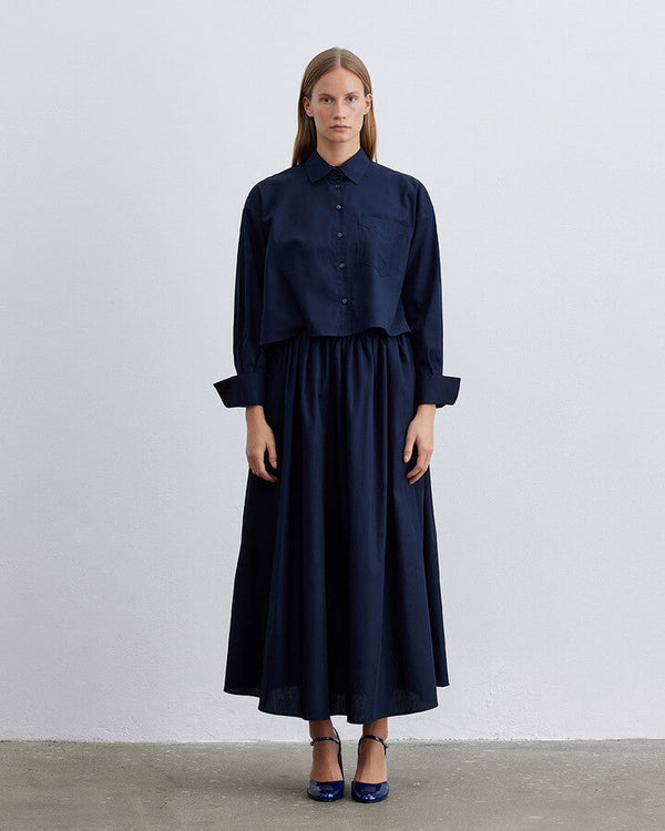 Navy Blue Poplin Drawstring Relax Skirt