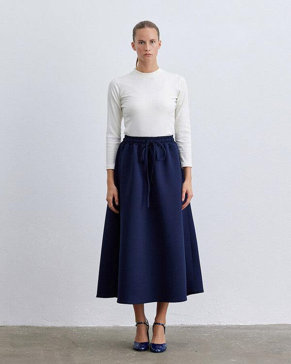 Navy Blue Puff Pocket Bell Skirt