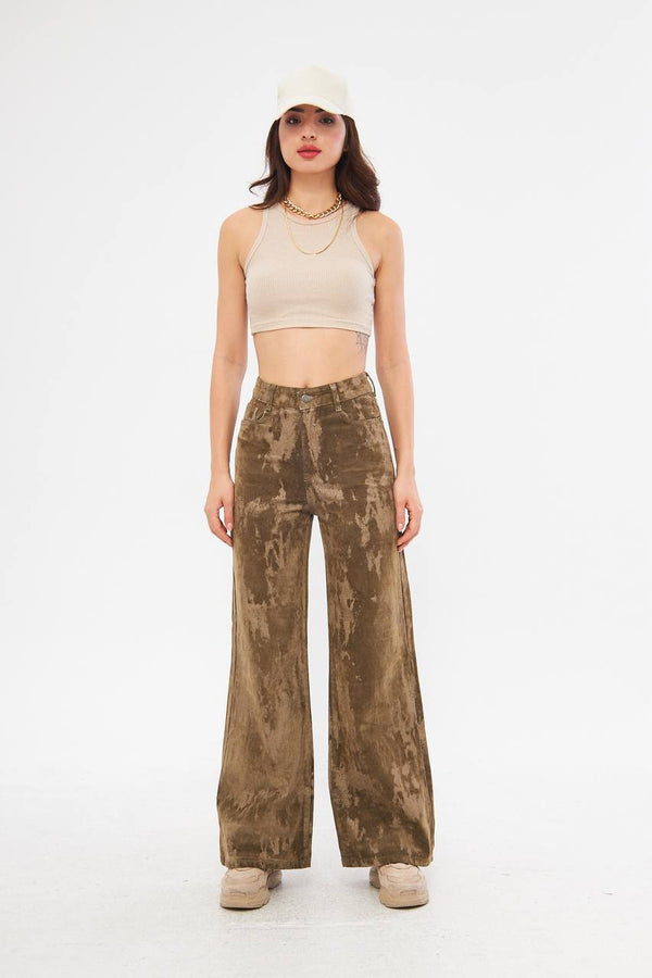 Twisted Denim Pants in Acid Sage Green and Bronze