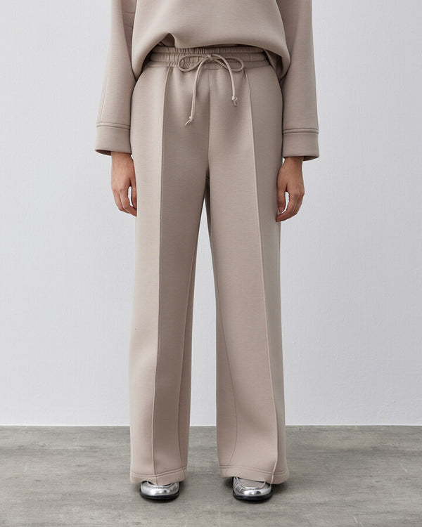 Doubleface Puffed Straight Fit Ribbed Joggers - Beige