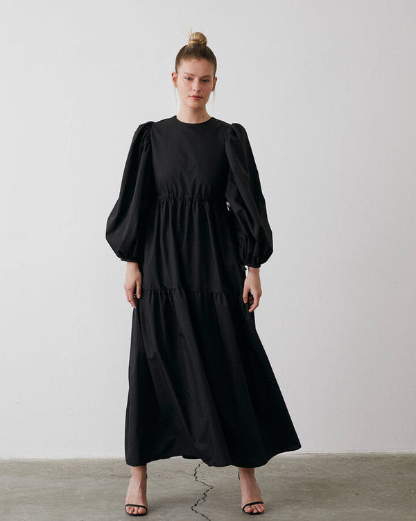 Black Watermelon Sleeve Ruched Venus Dress