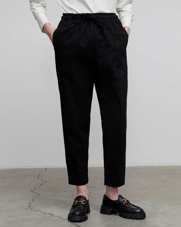 Black Cotton Carrot Cut Pants