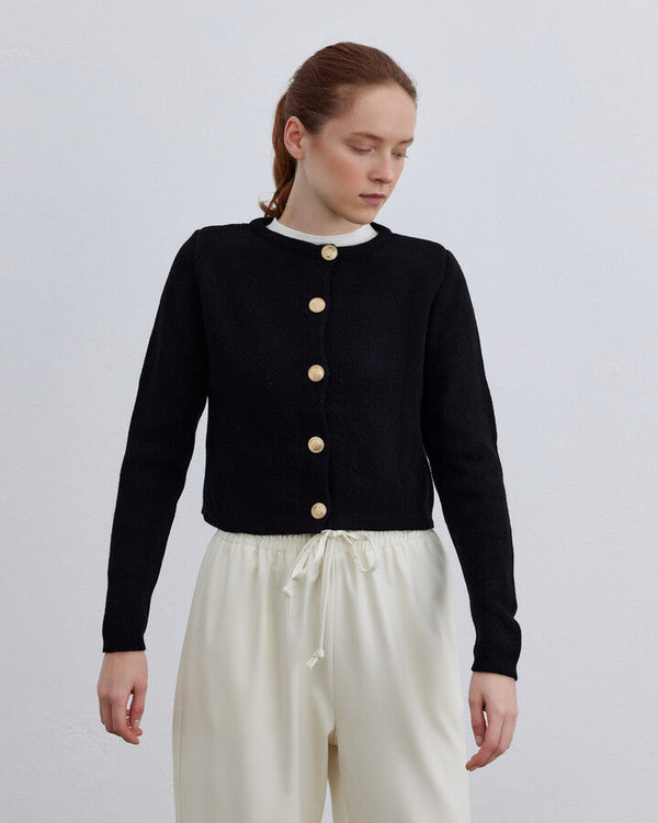 Black Pique Plain Cardigan