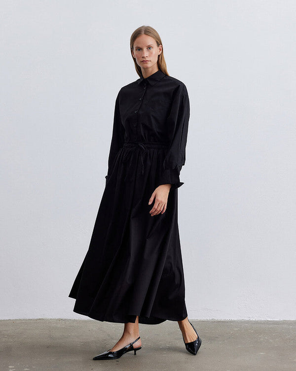 Black Poplin Drawstring Relax Skirt