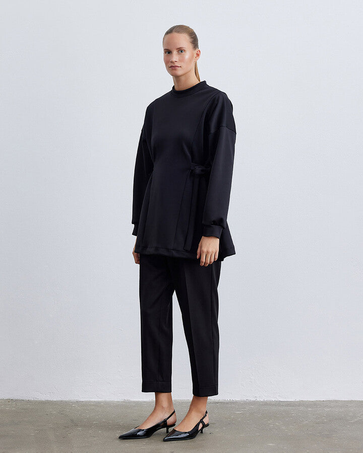 Black Scuba Side Tie Belt Tunic