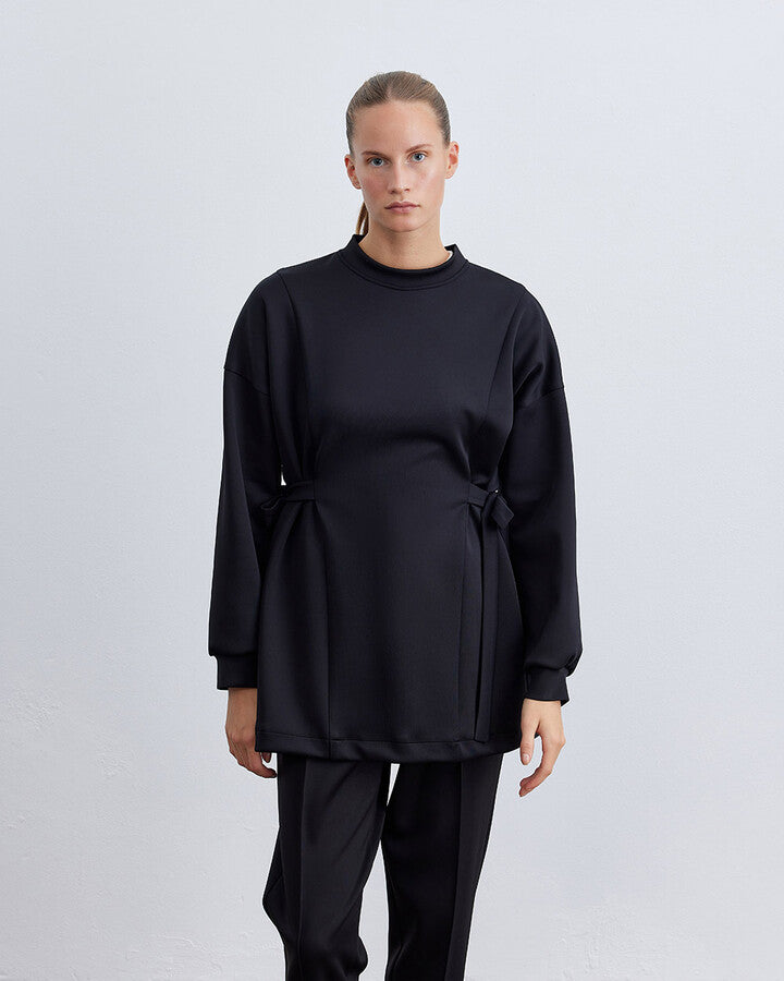 Black Scuba Side Tie Belt Tunic