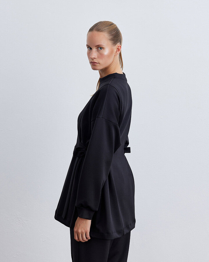 Black Scuba Side Tie Belt Tunic