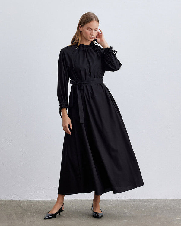 Black Belted Adjustable Collar Vol Dress